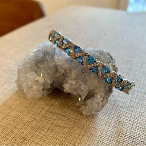 14K White Gold Blue Topaz & Diamond Bracelet